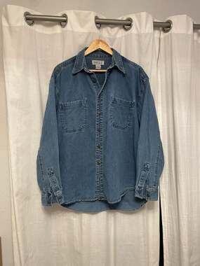 Badge Vintage Denim Button Down Shirt Size XL